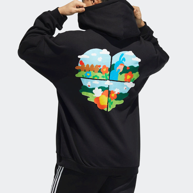Men's adidas originals x Melting Sadness Crossover Sports Hooded Pullover Long Sleeves Black HB6864