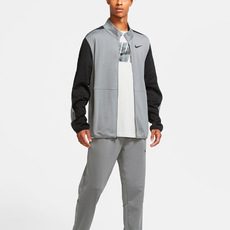 Nike DRI-FIT logo Colorblock Stand Collar Knit Training Jacket Gray CU4948-084