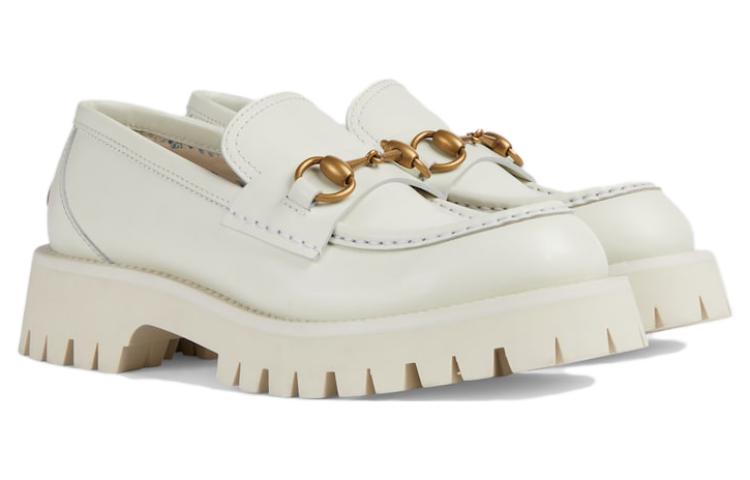 (WMNS) Gucci Rubber Lug sole Horsebit Loafer 'White Leather' 761987-DS800-9050
