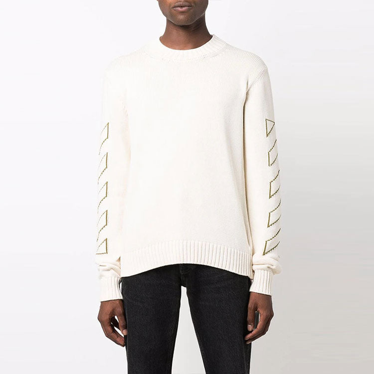 Men's Off-White FW21 Arrow Pattern Knit Long Sleeves Round Neck Wool Sweater White OMHE087F21KNI0016155