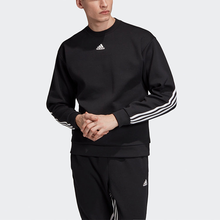 adidas M Mh 3s Crew Casual Sports Solid Color Round Neck Black DX7654