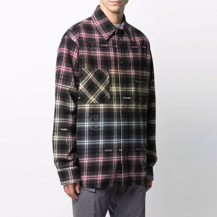 Off-White FW21 Logo Pattern Plaid Long Sleeves Shirt Loose Fit OMGA133S21FAB0028400