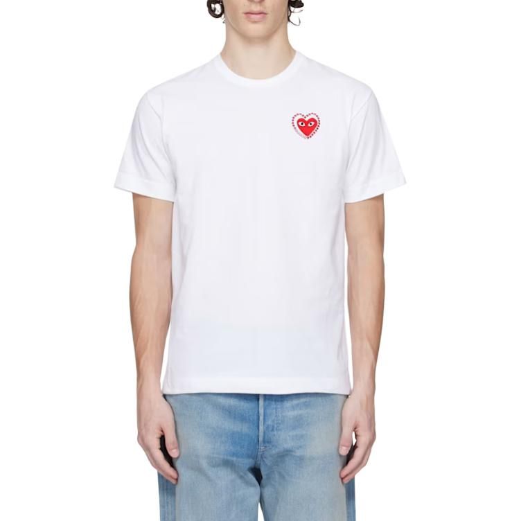 COMME des GARCONS PLAY SS25 Metalstone Heart T-Shirt 'White Red' AX-T802-051-2