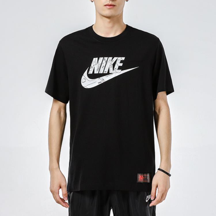 Men's Nike Logo Printing Sports Round Neck Short Sleeve Black T-Shirt DJ1396-010