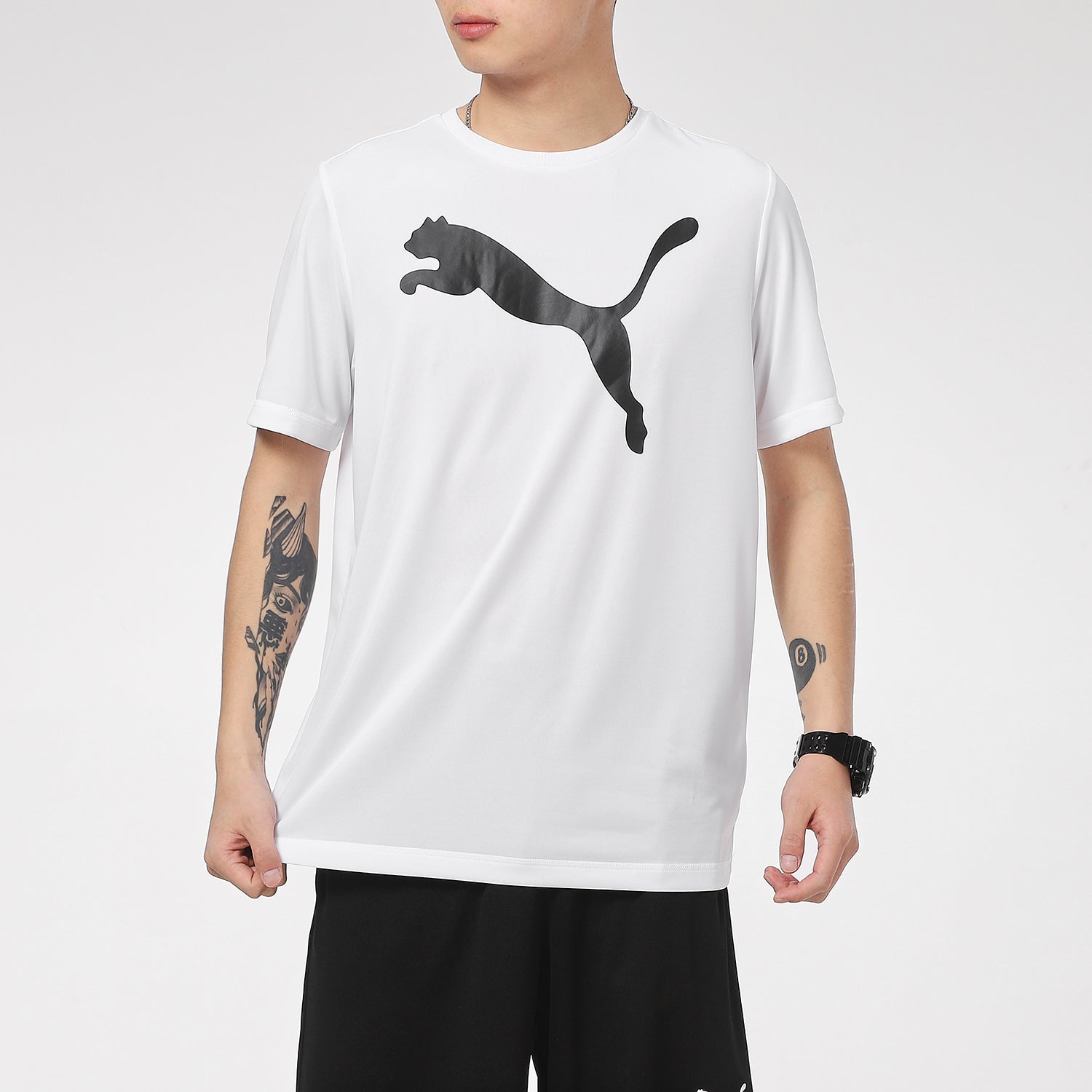 PUMA Large Logo Printing Sports Round Neck Short Sleeve White 588860-02