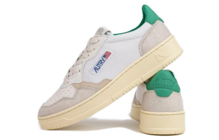 Autry Medalist Capra Leather with Nubuck Low 'White Green' AULM-CN03
