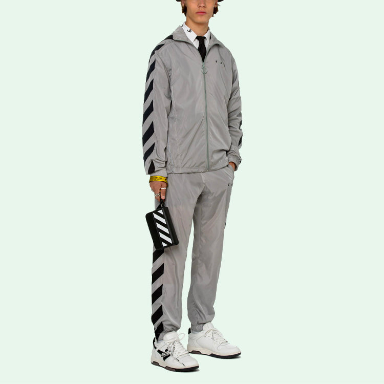 Off-White SS21 Logo Printing Zipper Stripe Sports Jacket Gray OMBD022R21FAB0010610