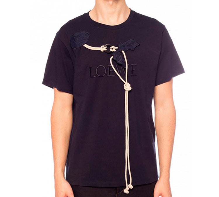 Men's LOEWE Cotton Drawstring Design Short Sleeve Navy Blue H6109031SI-5110