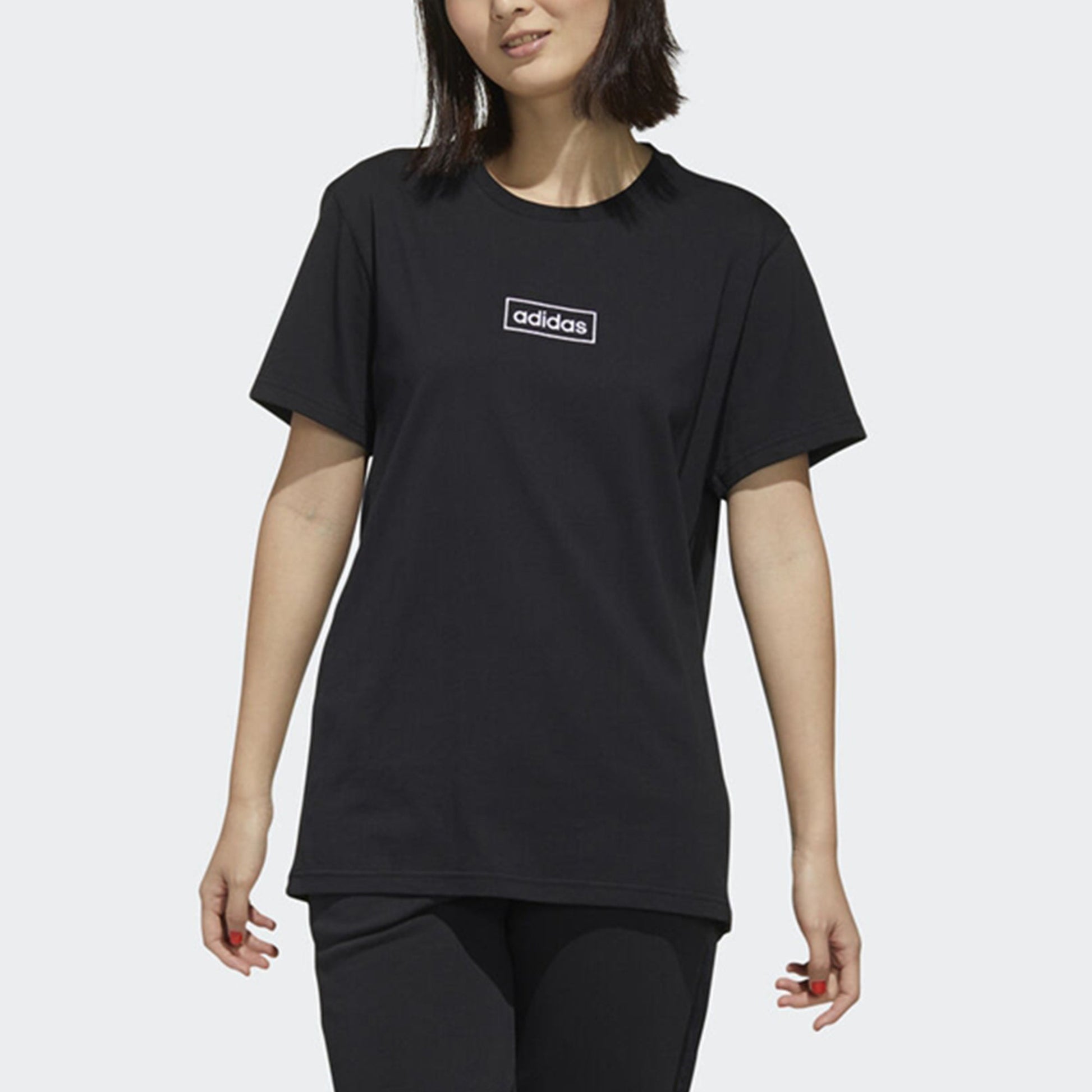(WMNS) adidas neo C+ Tee Logo Embroidered Loose Breathable Sports Short Sleeve Black FP7418