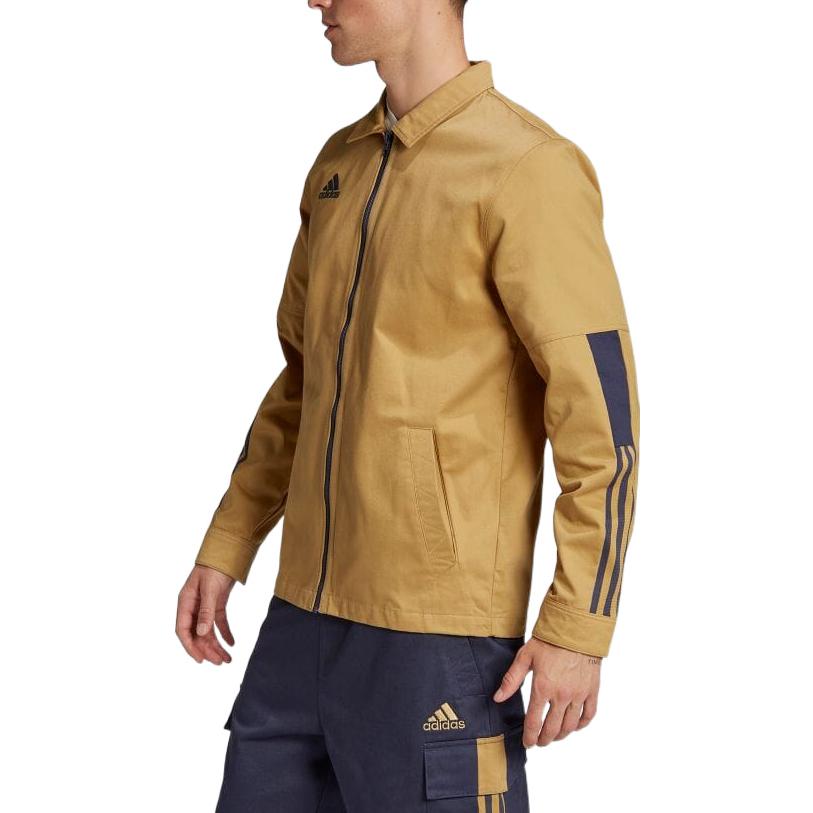 Men's adidas Micro Mark Stripe Logo Printing Lapel Long Sleeves Brown Jacket H56616