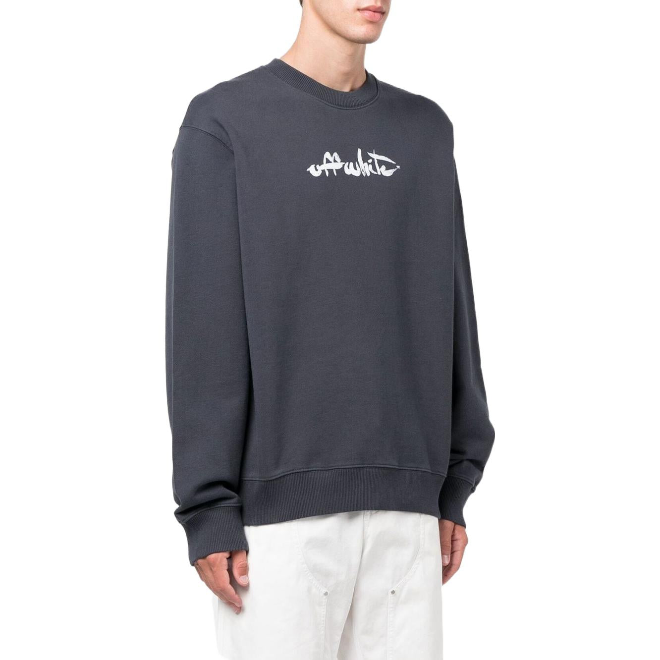 Men's Off-White SS22 Arrow Printing Round Neck Long Sleeves Gray OMBA057F22FLE0064601