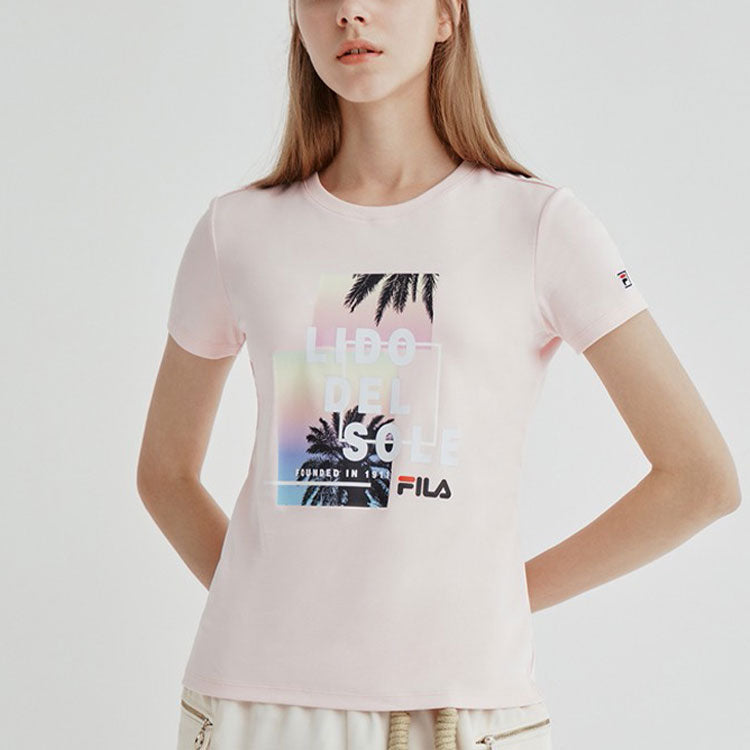 (WMNS) FILA Alphabet Pattern Printing Sports Minimalistic Short Sleeve Pink F11W028148F-PK