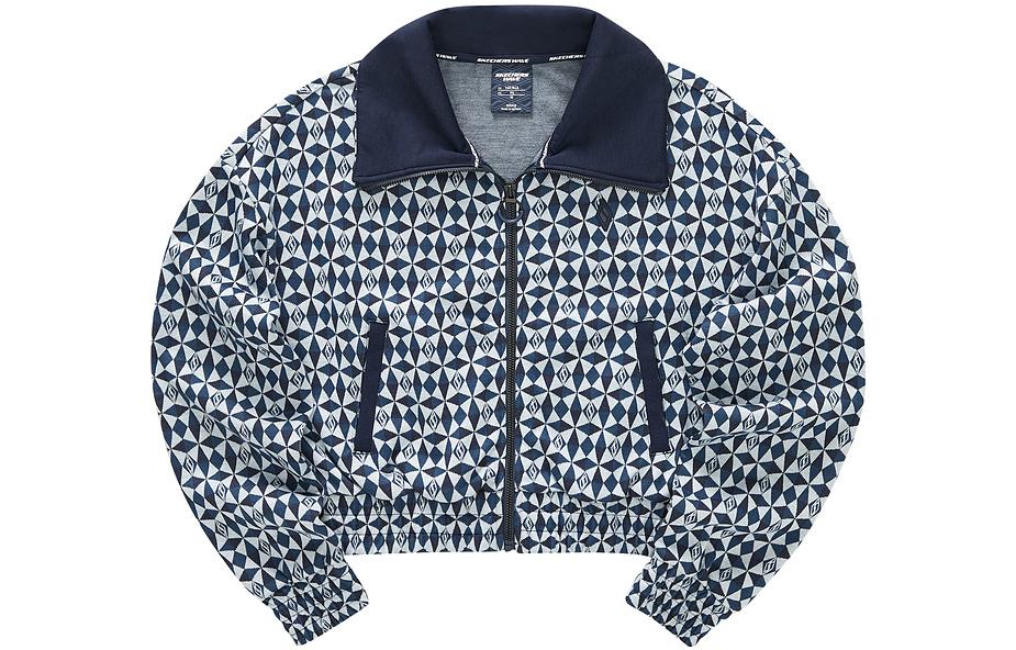 (WMNS) Skechers Logo Printed Short Stand-up Collar Zip-up Jacket 'Beige Blue White' L422W081