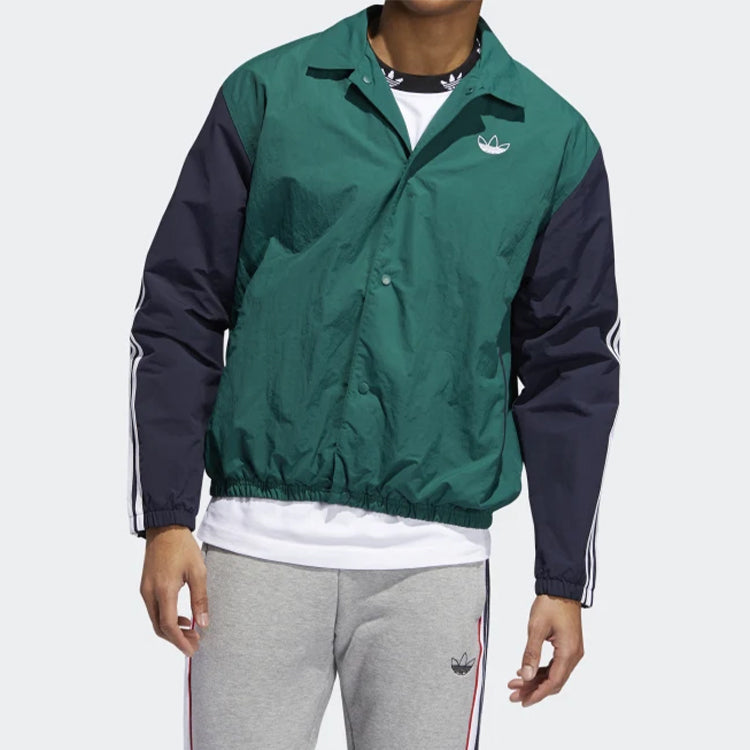 Men's adidas originals Trefoil Coach Colorblock Logo Casual Jacket Blue EJ7109