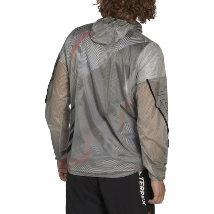 adidas Half Zipper Outdoor Sports hooded Windproof Jacket light grey H11748