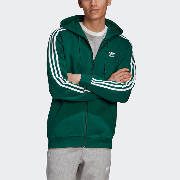 adidas originals Cardigan Fleece Lined hooded Casual Sports Jacket Green GD9946