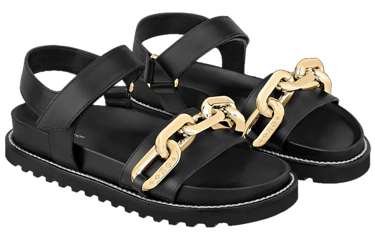 (WMNS) LOUIS VUITTON Paseo Flat Sandals 'Black GOld' 1A8VS2