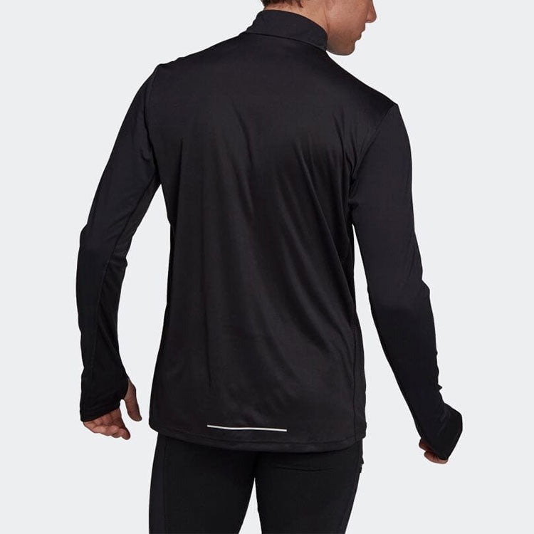 Men's adidas Logo Printing Stand Collar Half Zipper Pullover Long Sleeves Japanese Version Black T-Shirt GT8936