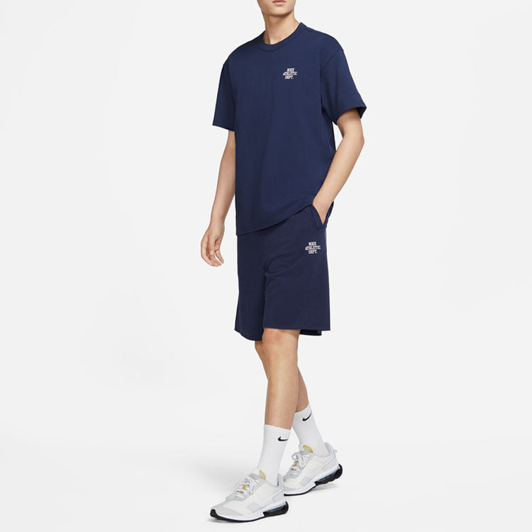 Men's Nike Logo Alphabet Printing Round Neck Short Sleeve Deep Navy Blue T-Shirt FD0306-410