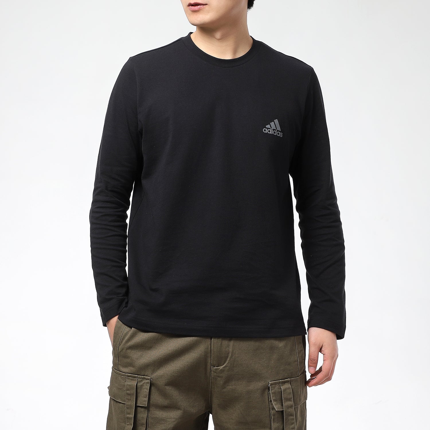 adidas Printed Solid Color Thin Crew Neck Pullover Men's Black GL3231