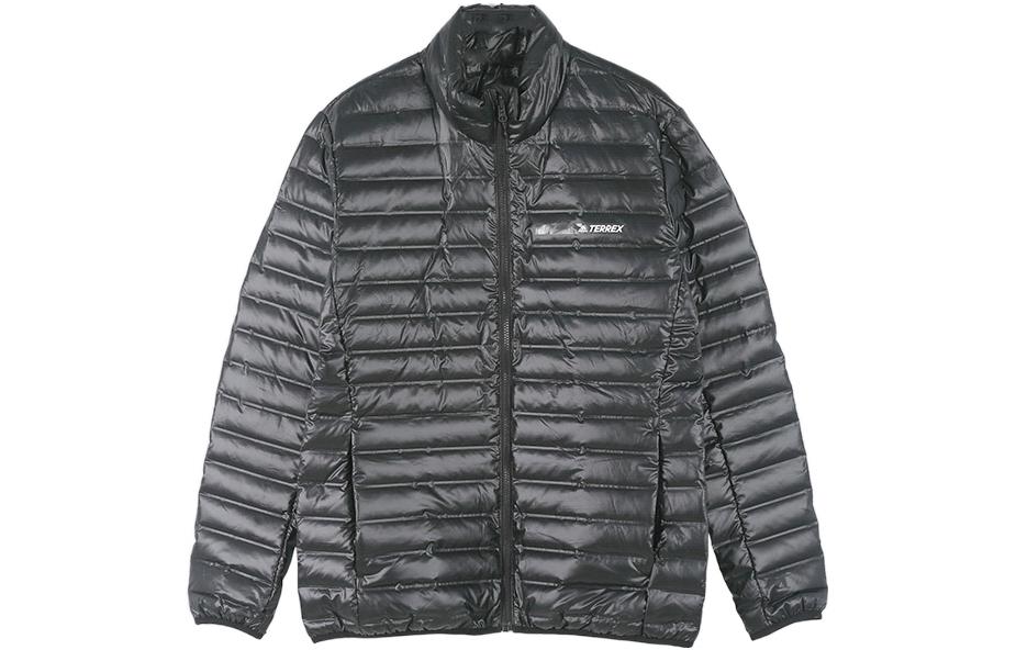 adidas Solid Color Alphabet Short Zipper Hooded Down Jacket Men's Black HG3927