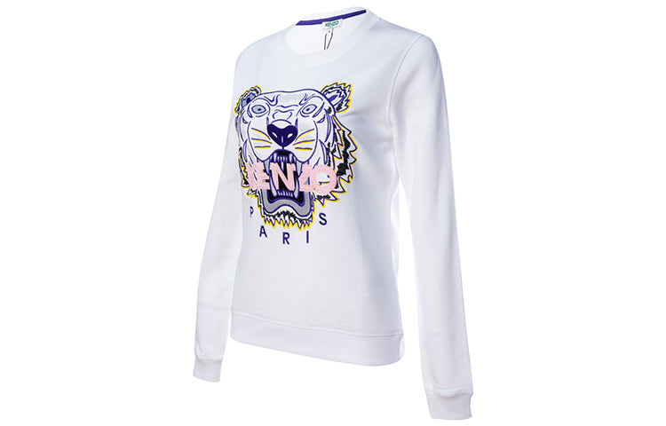 (WMNS) KENZO Tiger Head Pattern Long Sleeves Round Neck Hoodie White F852SW7054XA-01