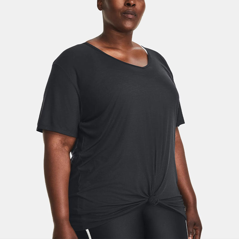 (WMNS) Under Armour Project Rock Completer Deep V T-shirt 'Black' 1380335-001