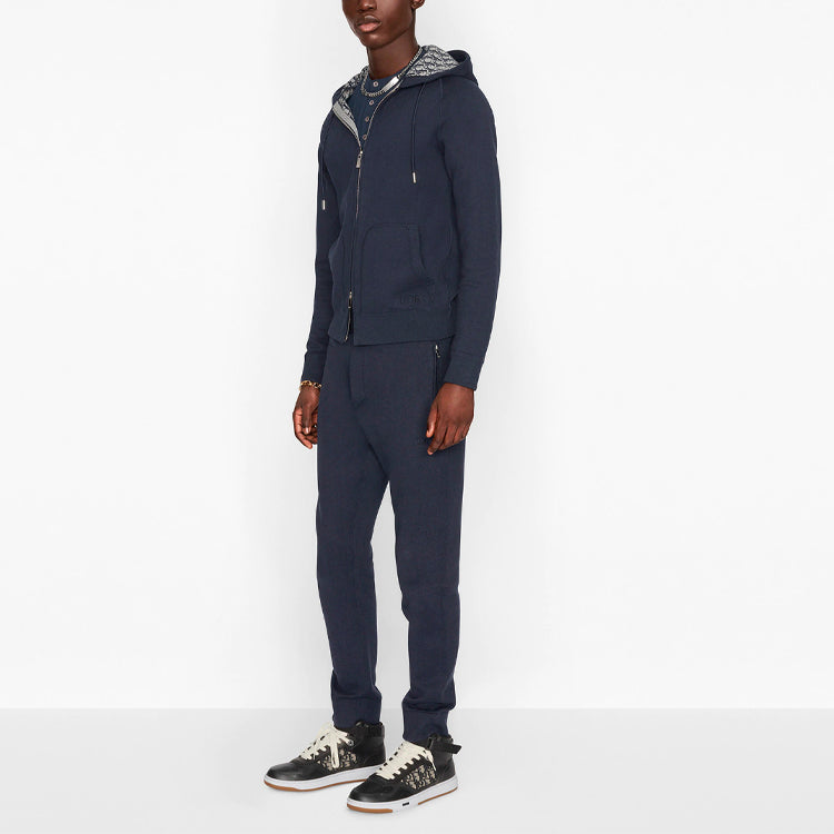 Men's DIOR SS21 Loose Zipper Hooded Jacket Navy Blue 113M221AT225-C585