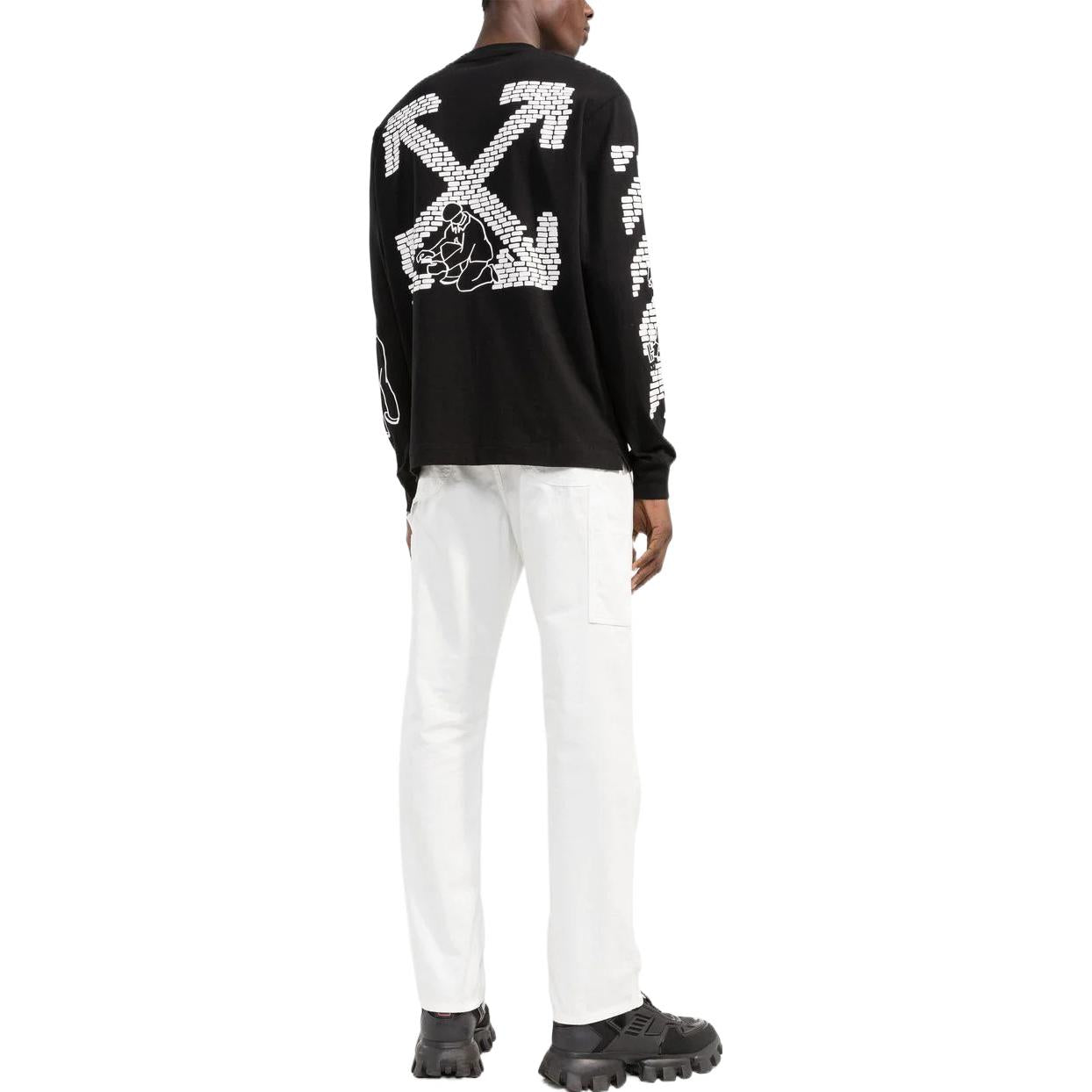 Men's Off-White FW22 Logo Printing Round Neck Long Sleeves Black T-Shirt OMAB064F22JER0051001