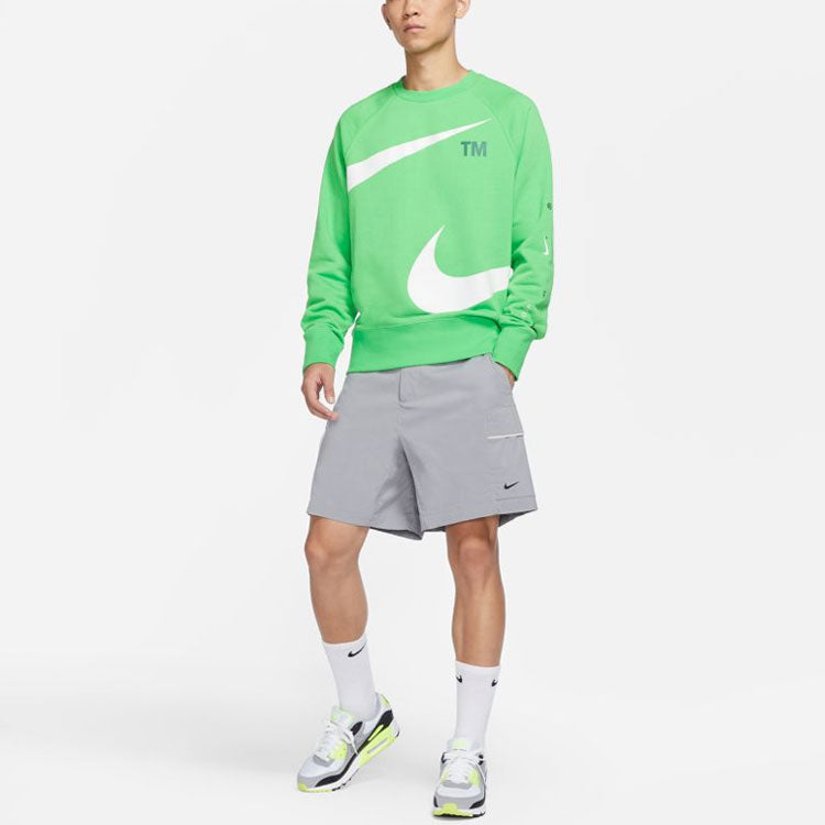 Men's Nike Swoosh Ft Crew Large Logo Printing Knit Round Neck Pullover Green DD6097-362