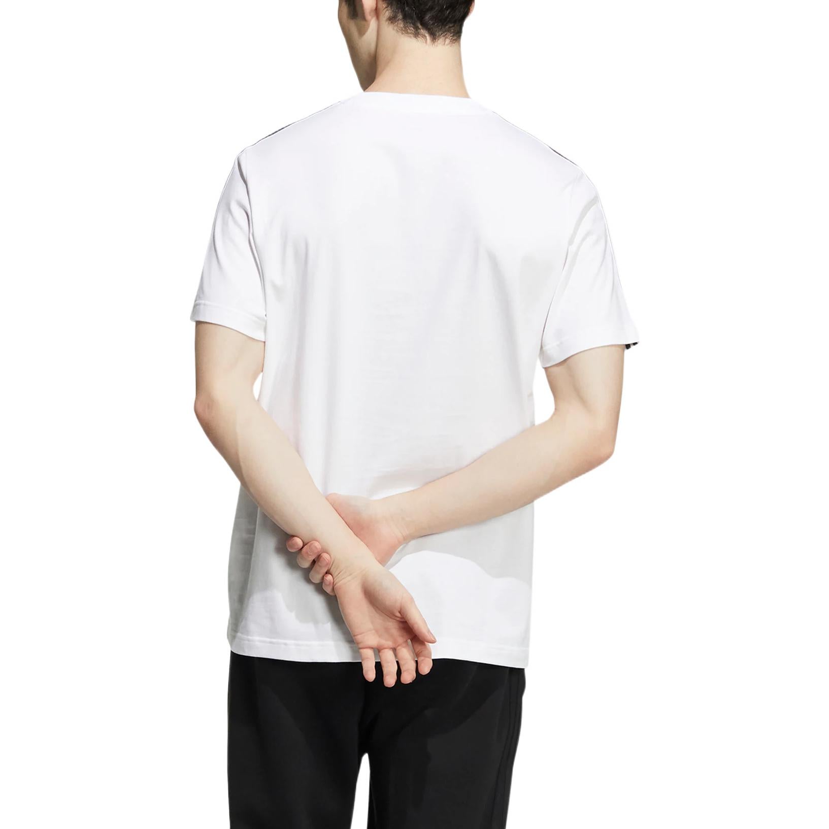 Men's adidas neo Contrasting Colors Stripe Athleisure Casual Sports Short Sleeve White T-Shirt HD4665
