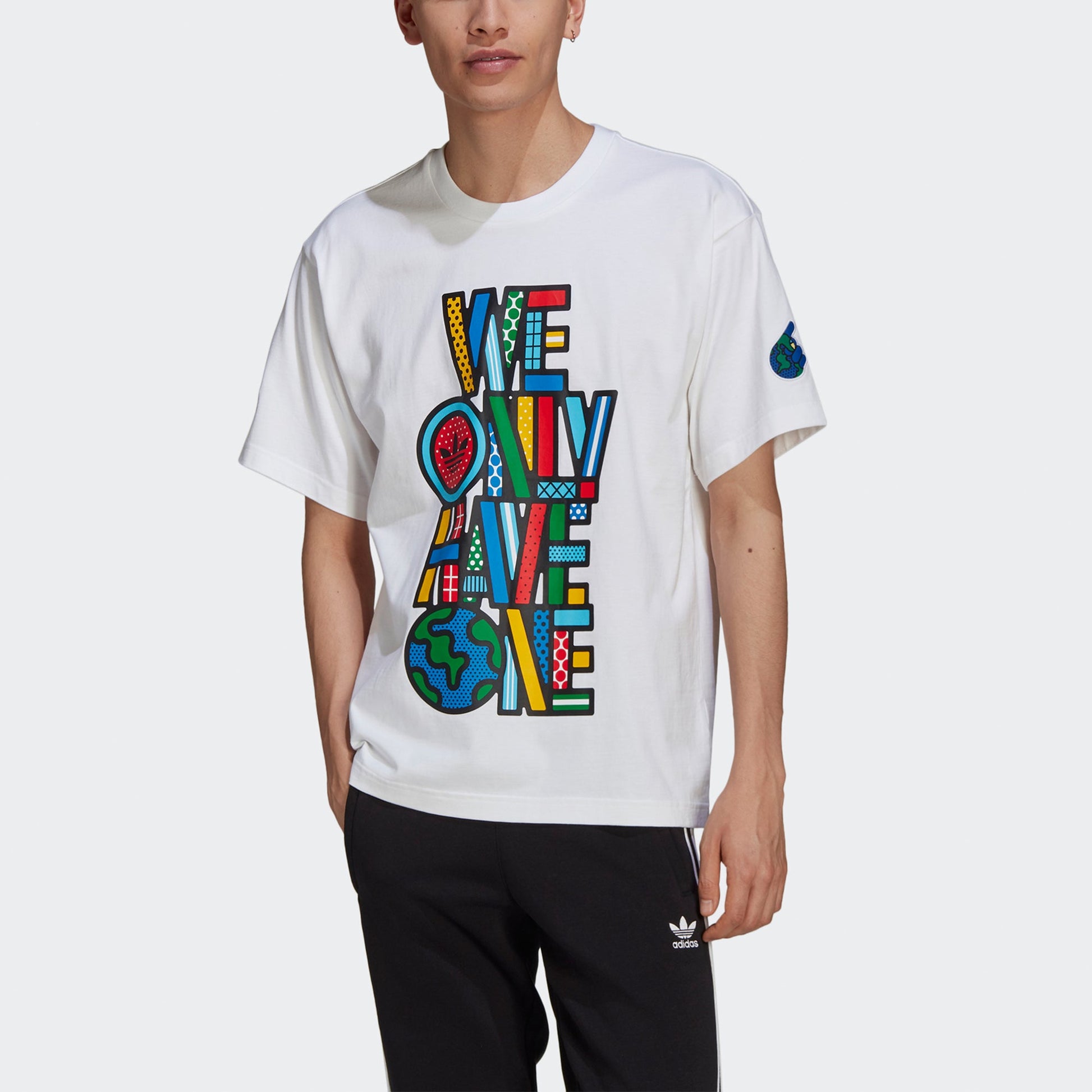 adidas originals Artist Tee Ss Earth Printing Sports Round Neck Short Sleeve White HA4693