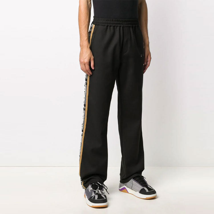 Men's Off-White Logo Side Stripe Sports Pants/Trousers/Joggers Loose Fit Black OMCA151F20FAB0011001