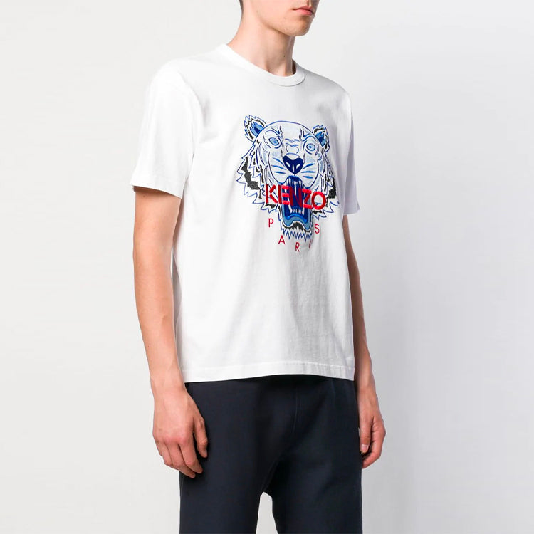 Men's KENZO Embroidered Pattern Loose Round Neck Short Sleeve White T-Shirt F955TS0774W7-01