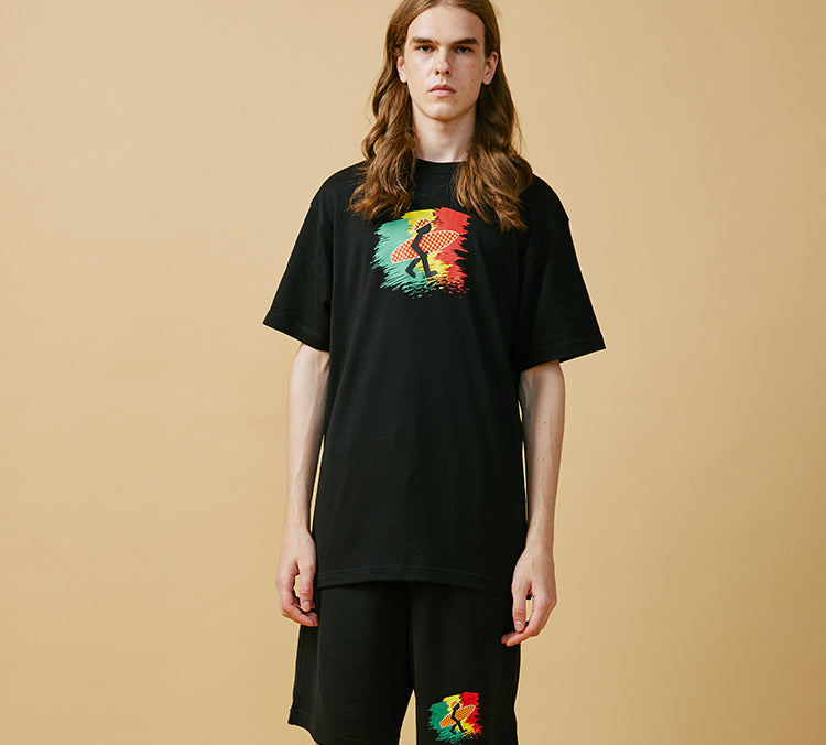 PJs Vigor Reggae Surf Pattern Printing Cotton Short Sleeve Unisex Black 20SSTS10292-P
