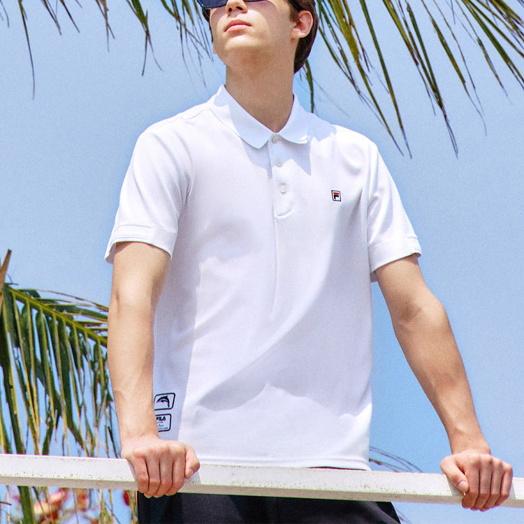 FILA Logo Pattern Causual Sports Ventilate Polo Male White F11M128124F-WT