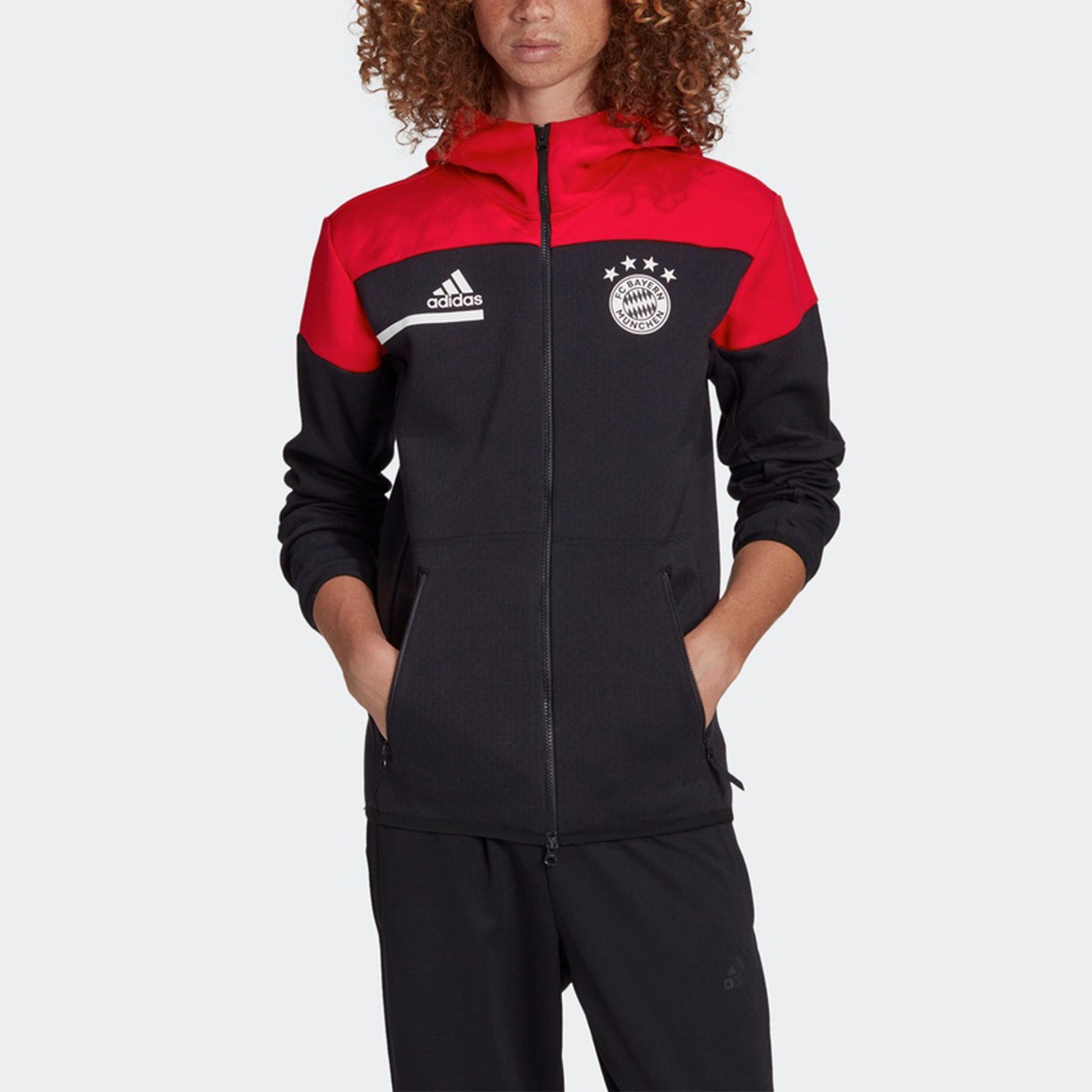 adidas Fcb zn 20-21 Season Bayern Munich Soccer/Football Sports Hooded Jacket Black Red GN5916