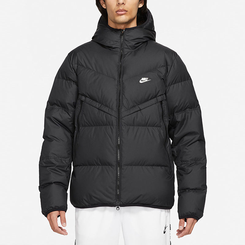 Nike logo Casual Solid Color Hooded Down Jacket Men's Black DD6795-010