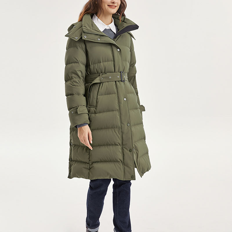 (WMNS) Skechers Bob's Series Casual Hooded Long Woven Down Jacket 'Green' L423W061-0067