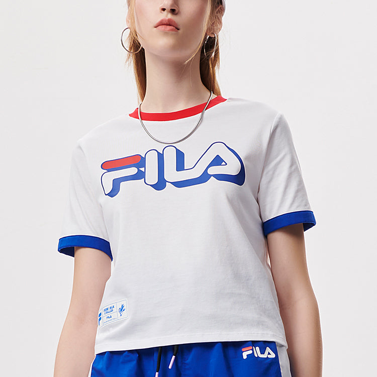 FILA FUSION 3D Contrasting Colors Logo Sports Slim Fit Short Sleeve White T11W135104F-WT
