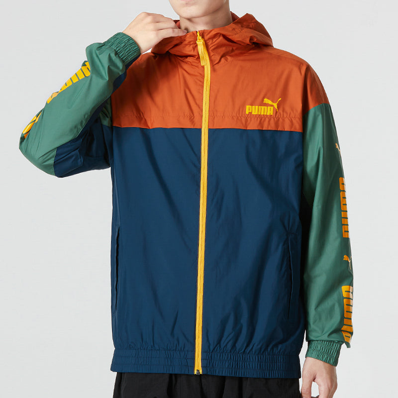 PUMA Colourblock Hooded Windbreaker Logo 'Green' 672425-64