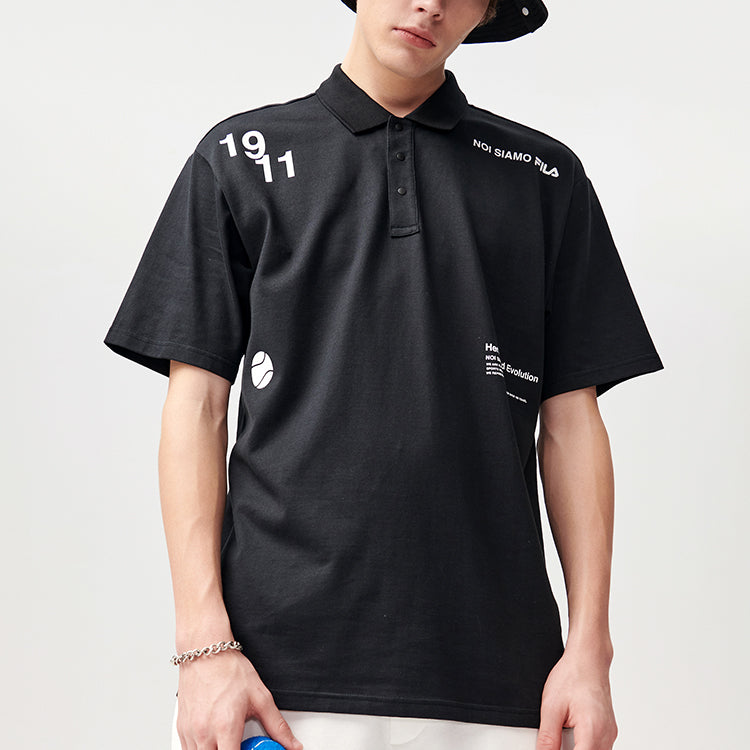 Men's FILA FUSION Casual Sports Breathable lapel Short Sleeve Polo Shirt Black T11M121118F-BK