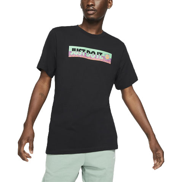 Men's Nike Contrasting Colors Large Logo Casual Sports Round Neck Short Sleeve Black T-Shirt DD1277-010