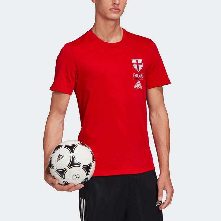 Men's adidas England Geometry Pattern Logo Round Neck Casual Sports Short Sleeve Red T-Shirt FK3570