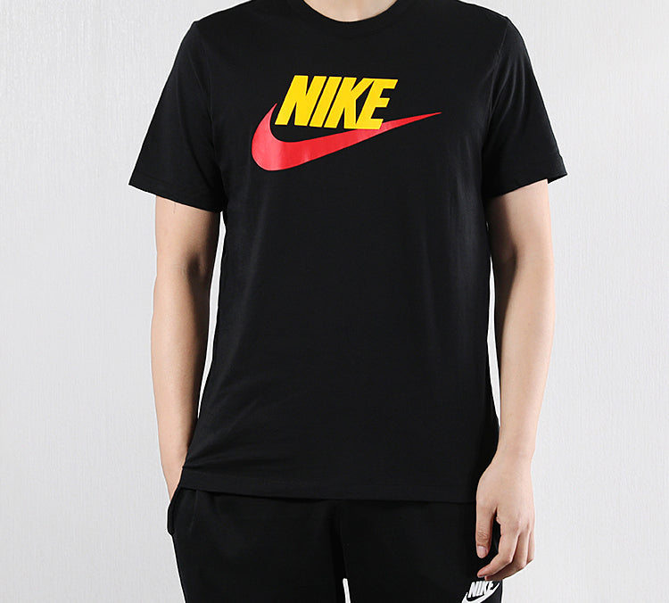Nike Sportswear Classic Logo Red Printing Round Neck Short Sleeve Black AR5005-013