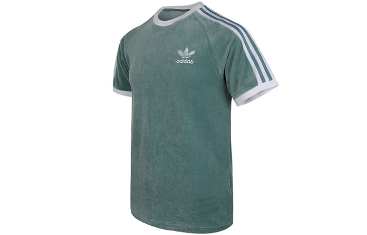 adidas originals Cozy Tee Casual Round Neck Loose Logo Stripe Short Sleeve Green DV1623