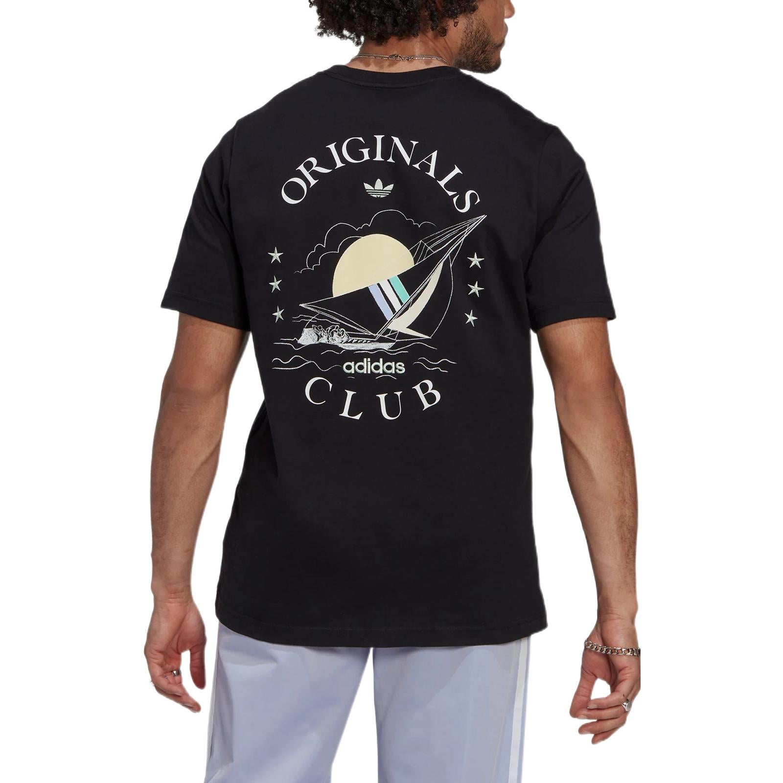 Men's adidas originals Back Sailboat Pattern Alphabet Printing Loose Round Neck Short Sleeve Black T-Shirt HR7907
