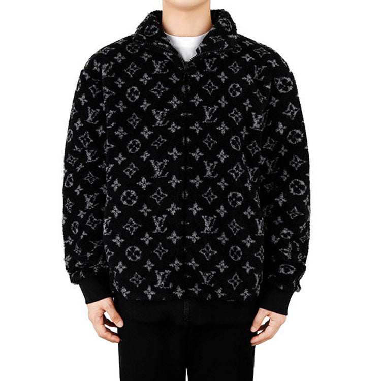 LOUIS VUITTON LV Monogram Fleece Full Logo Zipper Jacket Unisex Black 1A5VFA