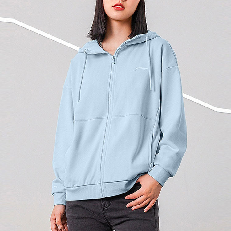 Li-Ning Living Series Alphabet Embroidered Solid Color Sports Hoodie Jacket Blue AWDQD26-3