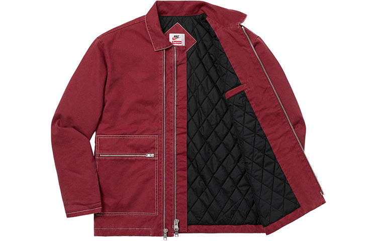 Supreme FW18 x Nike Double Zip Quilted Work Jacket Burgundy SUP-FW18-536